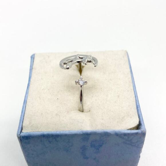 Adjustable Silver Tone Crescent Moon Witch Ring with CZ Stone - Picture 3 of 9